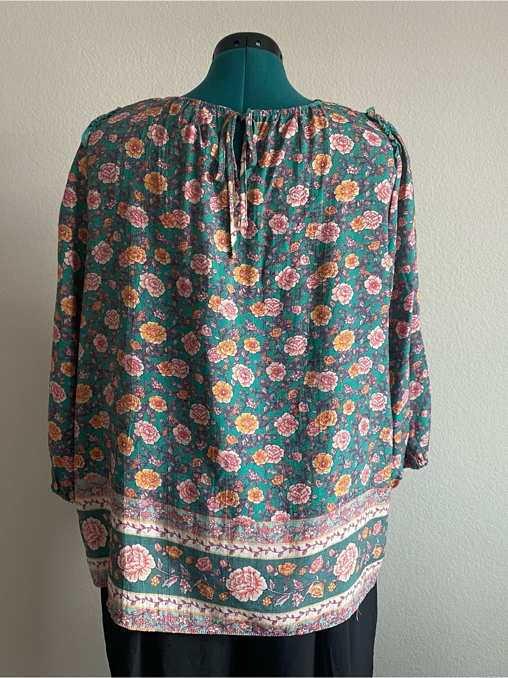 LC Lauren Conrad Teal Floral Peasant Blouse - Picture 3 of 12